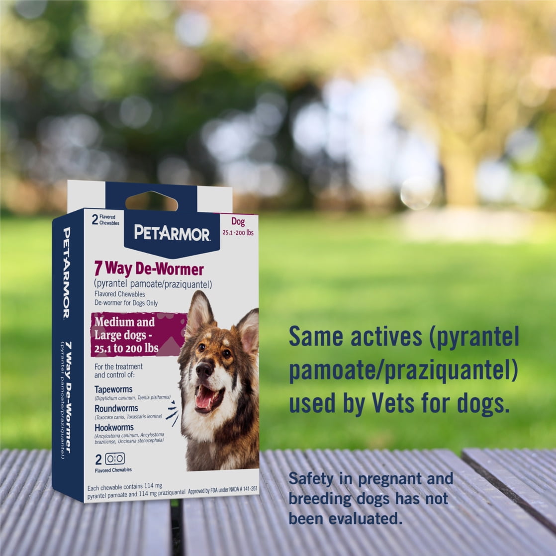 PETARMOR 7 Way De-Wormer for Medium and Large Dogs, 25.1-200 lbs, 2 Chewable Tablets