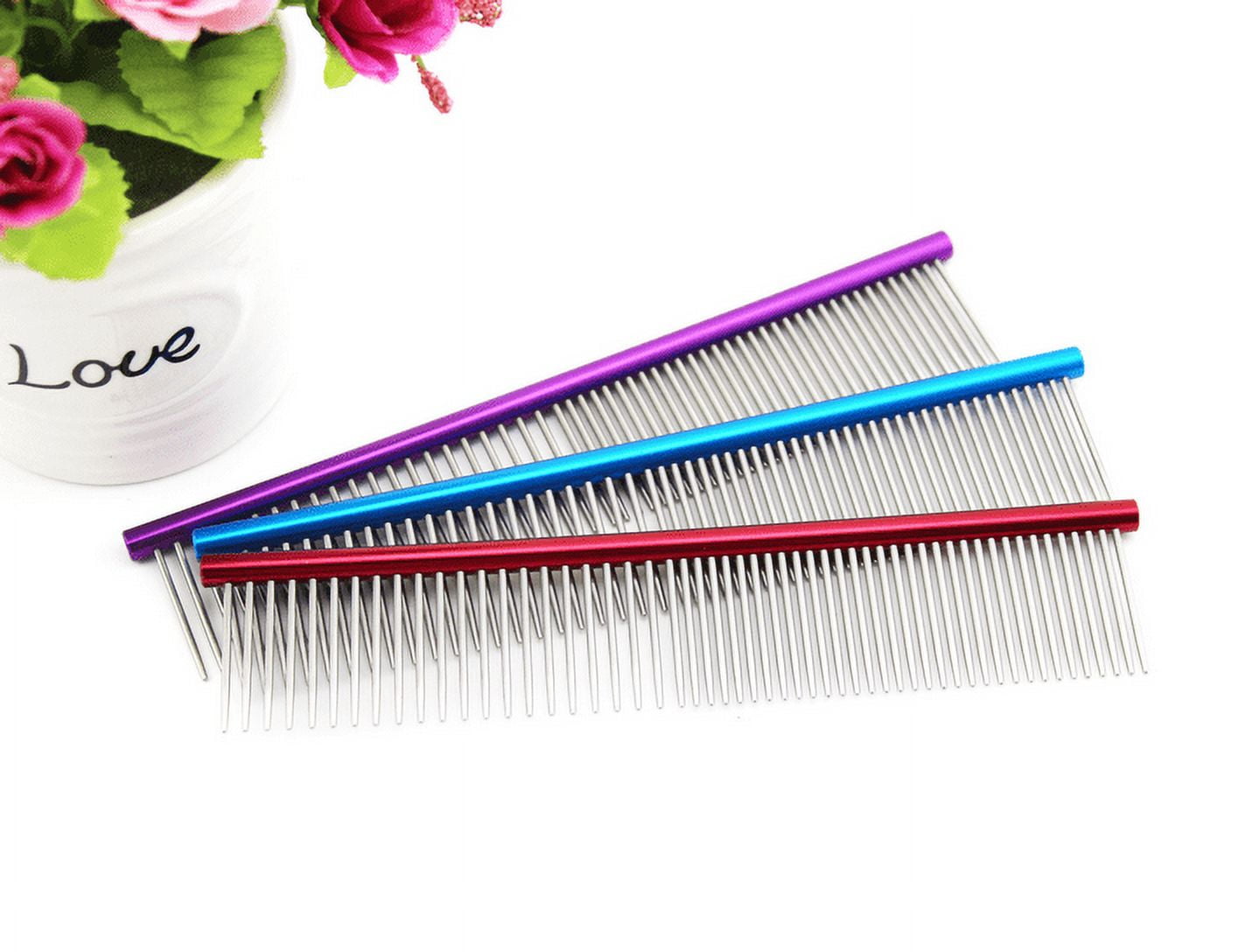 Shldybc Dog Comb for Removes Tangles and Knots - Cat Comb for Removing Matted Fur - Grooming Tool with Stainless Steel Teeth and Non-Slip Grip Handle - Best Pet Hair Comb for Home Grooming Kit