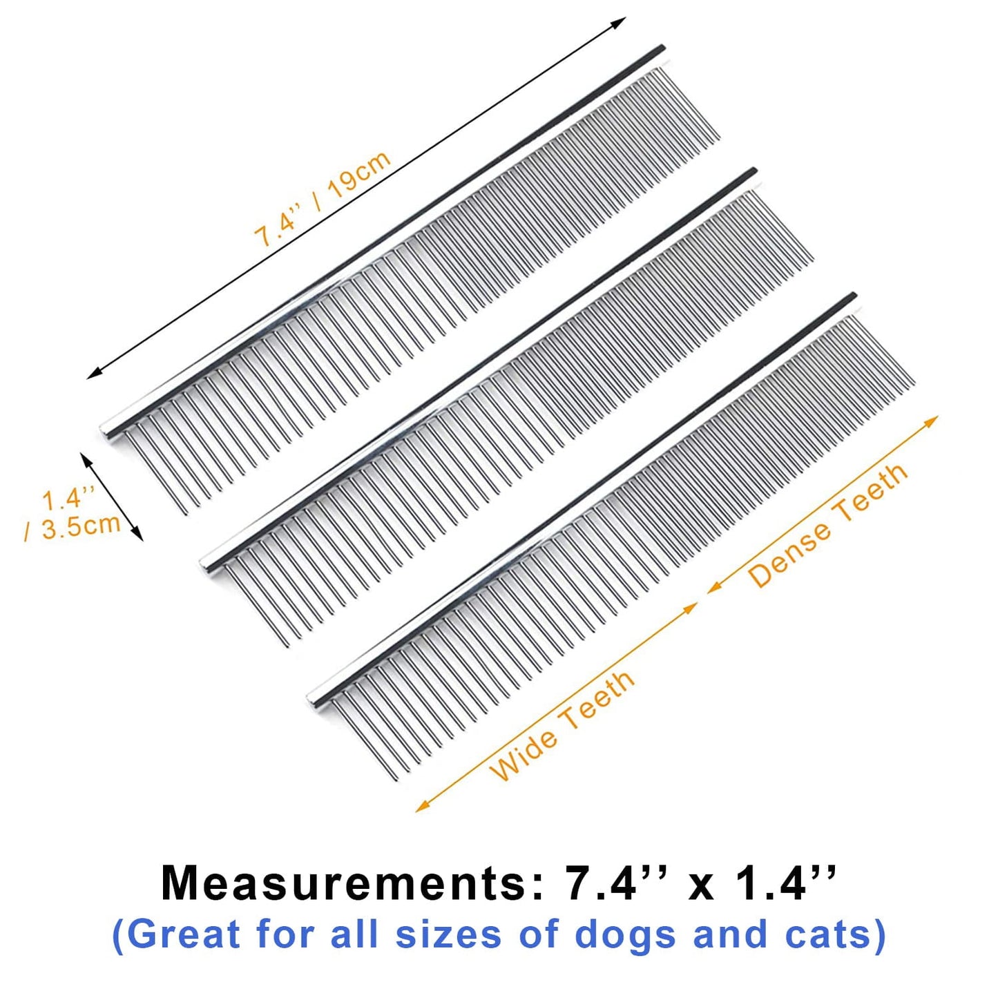 Dog Combs Cat Combs 3 Pack Pet Combs Stainless Steel Metal Comb Wide Tooth Comb&Dense Tooth Comb Flea Comb for Cats Dogs Dog Grooming Comb-Silver